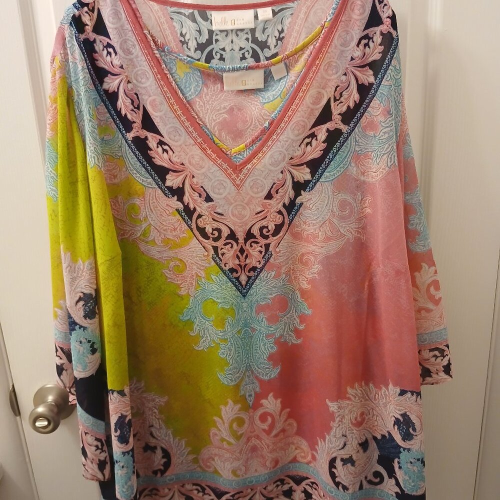 Belle by Kim Gravel Printed Woven Blouse & Knit Tank Set